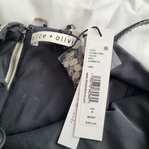 NWT $1000 Alice + Olivia Chicago Sequin Fringe Mini Dress Gunmetal Silver Sz 0 - Picture 9 of 16